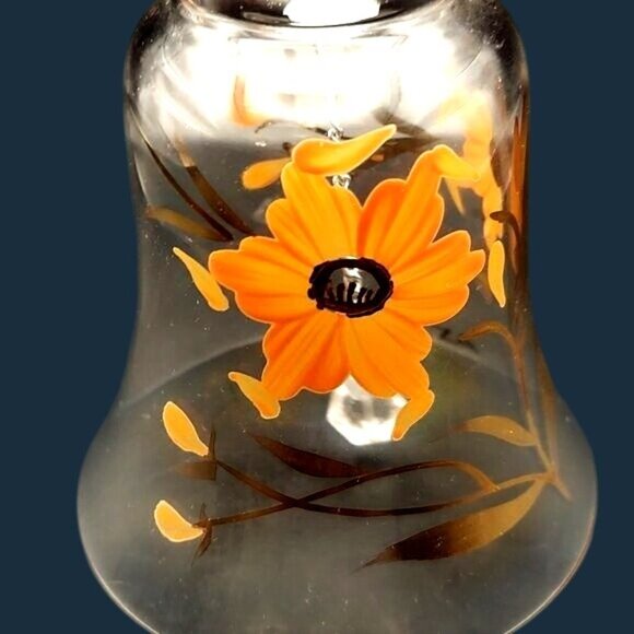Hungarian Hand Painted Crystal Hostess Bell Orange Gold Flower Crystal Clapper - Picture 3 of 6